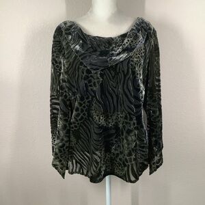 Y2K Velvet Burnout Blouse 14 Cowl Neck Top Whimsigoth Dark Romantic Fairy Grunge